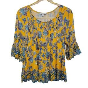 Fever Blouse 1X Scoop Neck Bell Sleeve Boho Embroidered 506